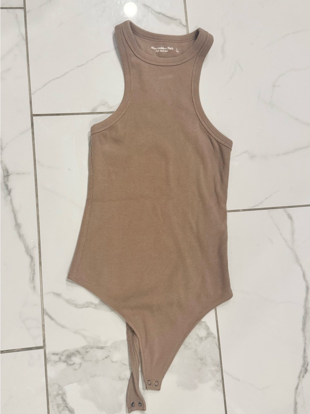 Abercrombie & Fitch Soft A&F Rib Khaki High Neck Bodysuit, S